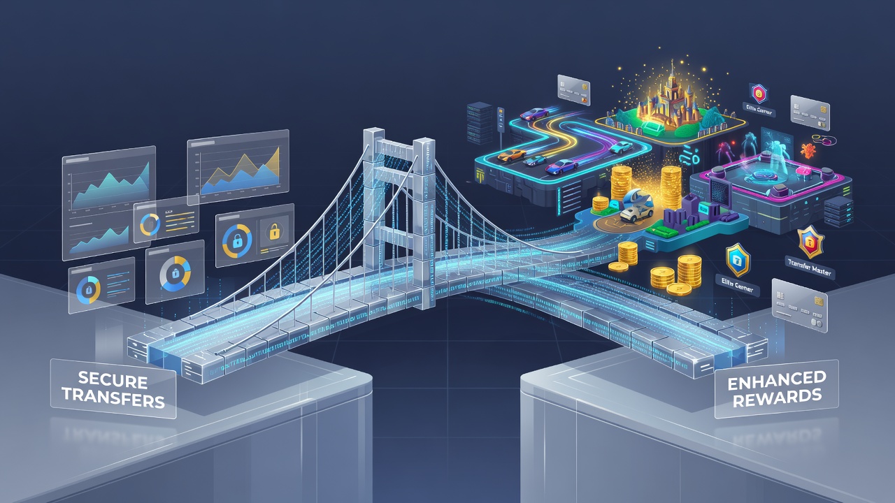 Visual representation of reward systems linked to secure transfers across gaming networks