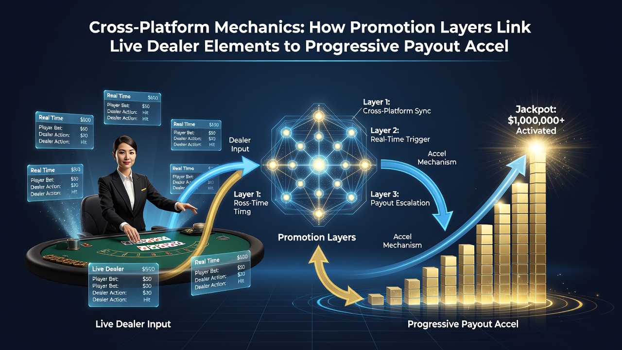 Mobile interface displaying accelerated progressive payouts connected to live dealer promotions