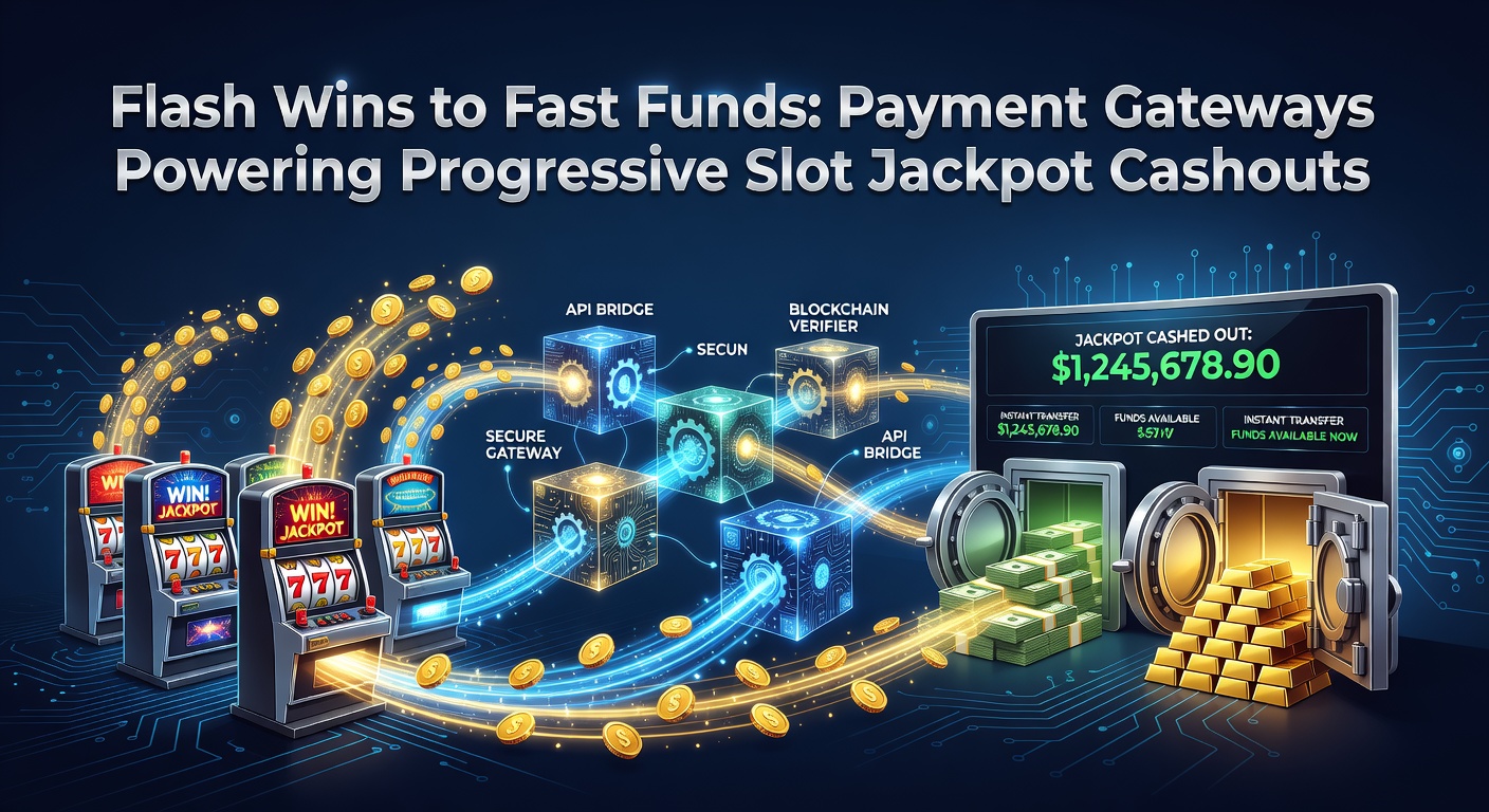 Digital illustration of a glowing progressive slot jackpot exploding with coins cascading into a bank account via swift payment gateway arrows
