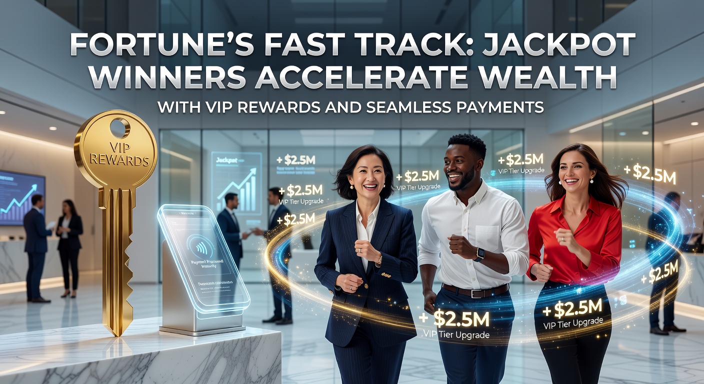 Jackpot winner celebrating a massive progressive slot payout on a sleek mobile device surrounded by VIP reward icons and instant payment gateways