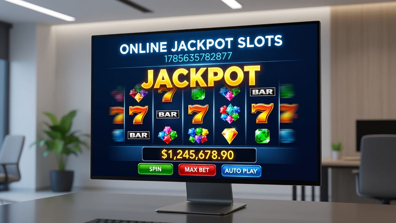 Mobile screen showing online jackpot slot with accumulated prize and spin button