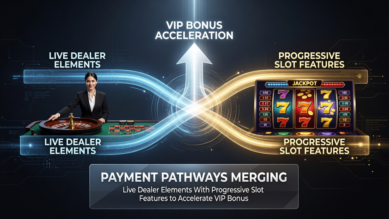 Diagram showing data flow between payment gateways, live dealer platforms, and progressive slot systems for VIP bonus processing