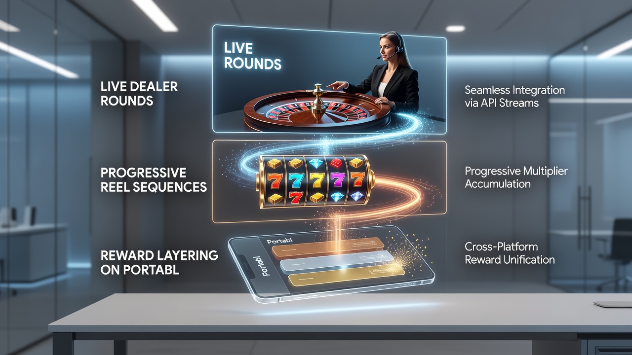 Close-up of mobile screen displaying layered bonus progression from live dealer to progressive reels