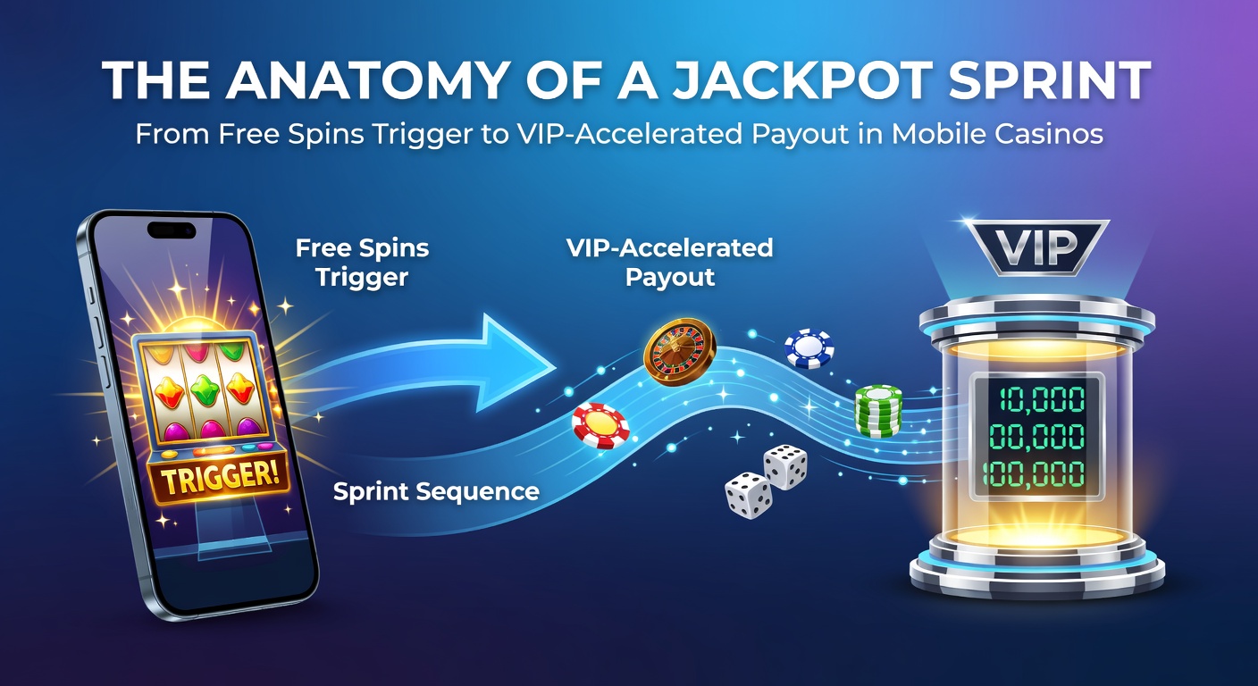 Illustration of a mobile slot screen showing free spins activation leading to a progressive jackpot buildup with cascading symbols and VIP badges glowing