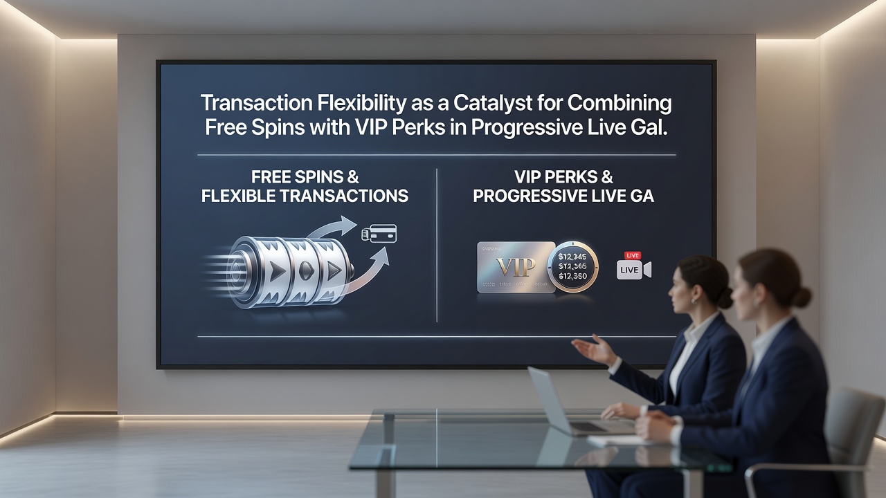 Visual representation of VIP perks and free spins merging through flexible transactions in live progressive games