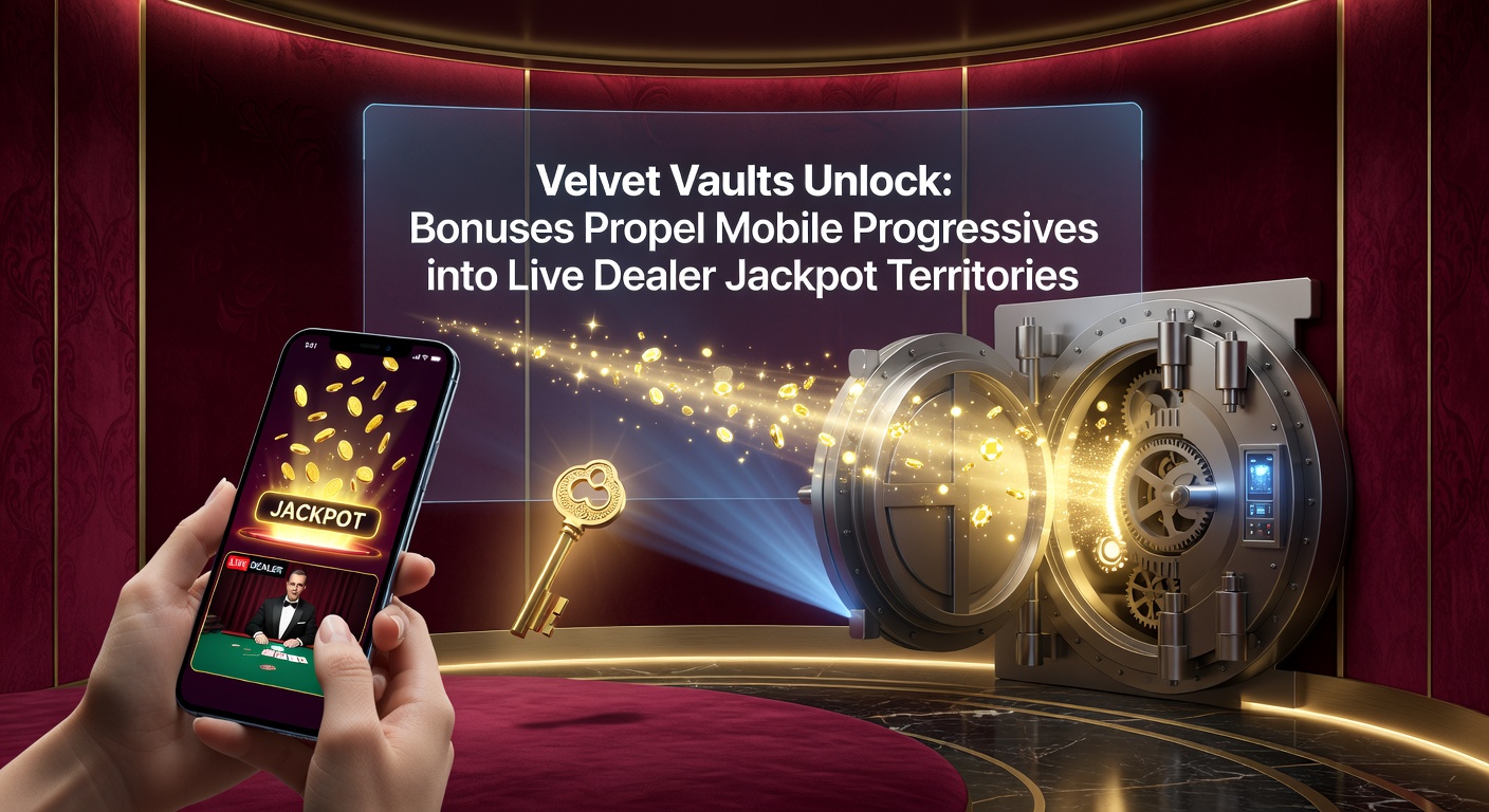Close-up of a mobile app interface displaying Velvet Vaults bonuses exploding with coins and keys, transitioning to a live dealer roulette wheel with a climbing progressive jackpot meter